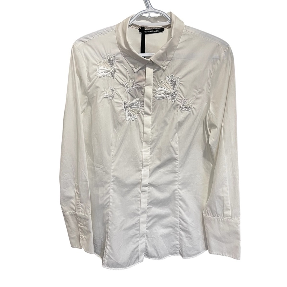 NEW Pennyblack button down shirt - size 10 - floral motifs, oversize cuffs